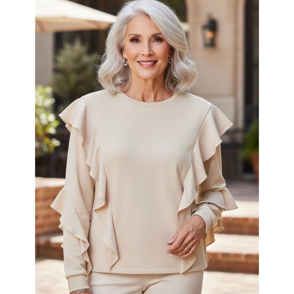 A New Day Ruffle Sweatshirt Cream Size S